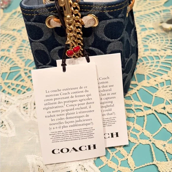 Coach Blue and Tan Mini Drawstring Bag - Picture 2 of 9
